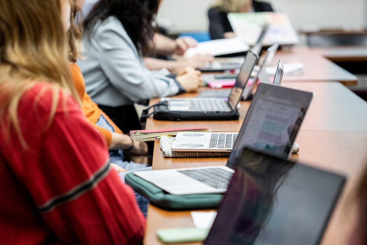 students on laptops
